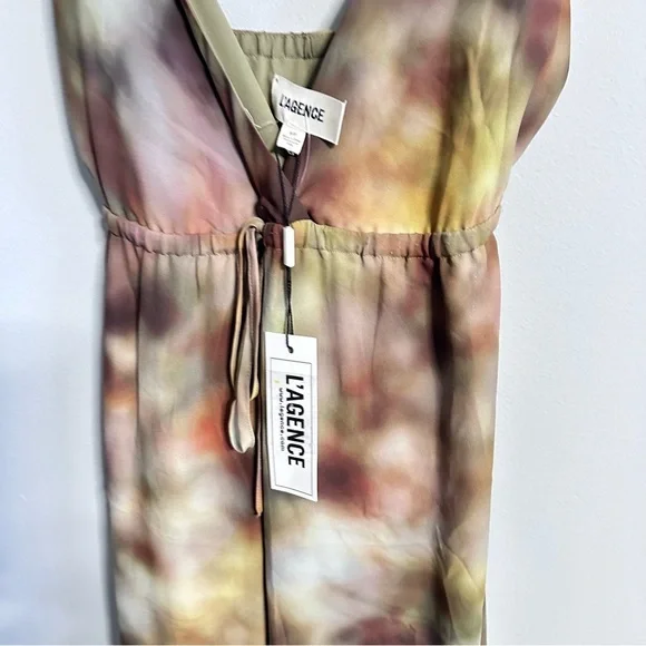 L'AGENCE Brown and Cream Maxi Dress Elegant Lined Abstract Print SP - Picture 6 of 16